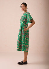 A Model Wearing Green Poplin Green Fields Organic Cotton Midi Dress, curated by Only Ethikal